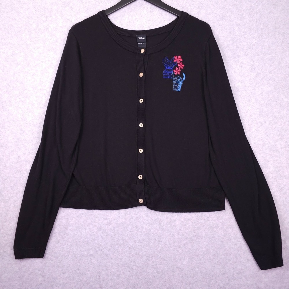 Disney Sweater Women 1 1X Black Stitch Tiki Button Up Crop Cardigan Her Universe